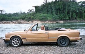 The only photo of myself and the car taken the morning of the day I lost the motor. Thats Guatemala on the other side of the river.