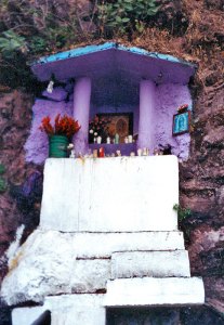 Cliffside shrine to the Virgin of Guadalupe in Michoacan